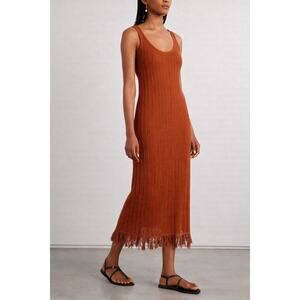 New Miyake Archive Knit Tank Midi Dress Fringe Boho Resort Medium Luxury Rust